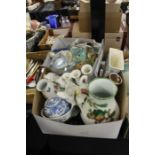 Collection of pottery and porcelain, to include a large jug, vases, dishes, etc, (qty)