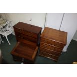 Walnut veneered open bookcase with two frieze drawers and single shelf, 80cm wide, walnut veneered