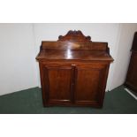 Mahogany chiffonier, with a scroll back and named panel Georgius Fredericus Schoene, the rectangular