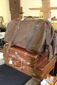 Three brown leather suitcases/bags, small brown leatherette case (4)