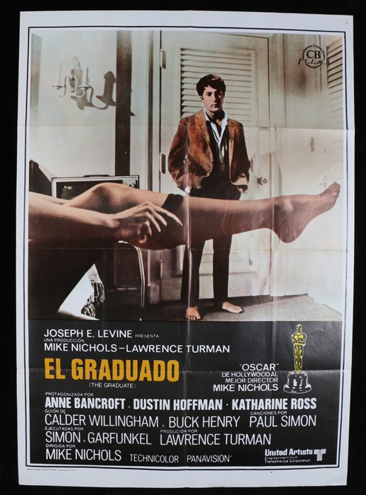 El Graduado (the Graduate) (1967), Spanish one sheet film poster, starring Anne Bancroft, Dustin