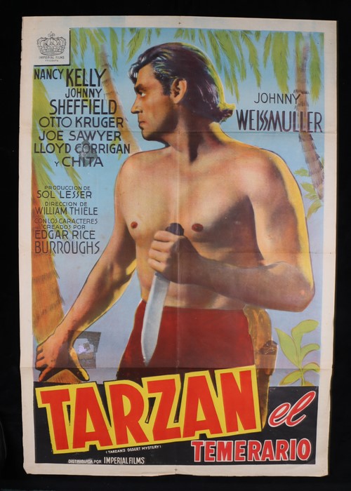 Tarzan el Temerario (Tarzan's Desert Mystery) (1943), Spanish film poster, starring Johnny