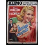 Marriage Incognito (1938) - Belgian film poster, starring Ginger Rogersand James Stewart, with