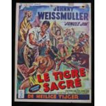 Le Tigre Sacre (Voodoo Tiger) (1952), Belgian film poster, starring Johnny Weissmuller, Jean