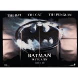 Batman Returns (1992) - British Quad film poster, starring Michael Keaton, Danny DeVito, and