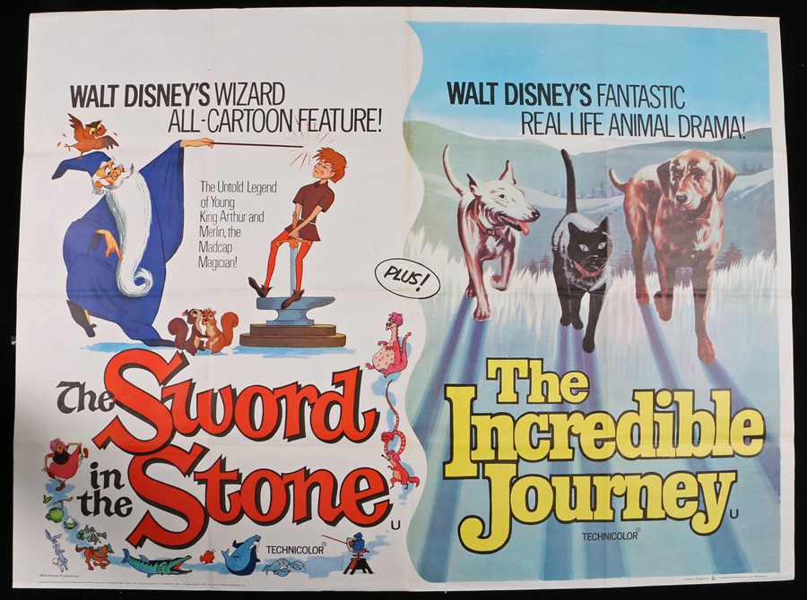 The Sword in the Stone & The Incredible Journey (1963) - British Quad double-bills, folded, 30" x