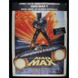 Mad Max (1979) - Bus stop film poster in French, designed by John Hamagami, starring Mel Gibson