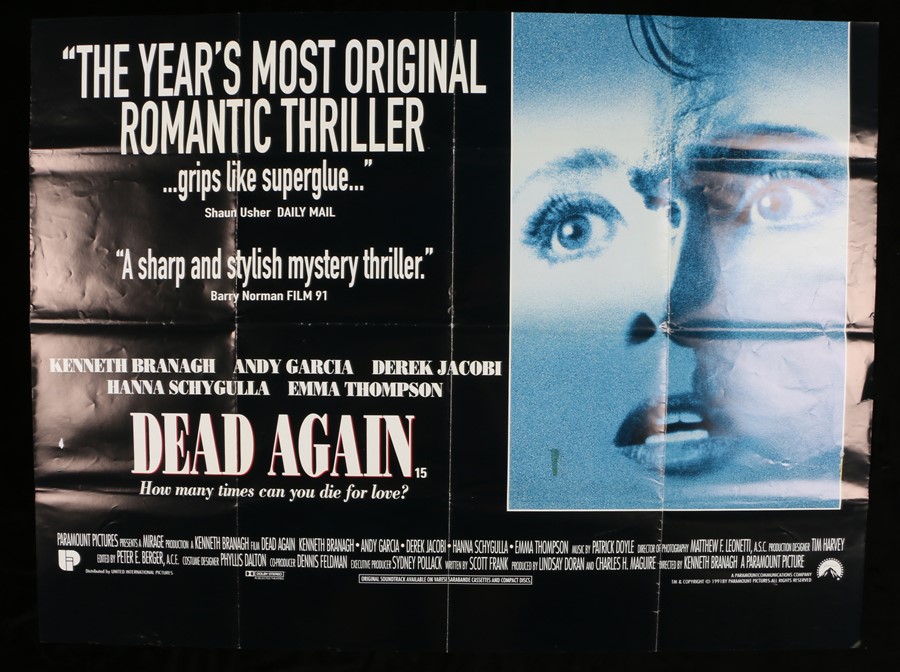 Dead Again (1991), British quad film poster, starring Kenneth Branagh, Andy Garcia, Derek Jacobi,