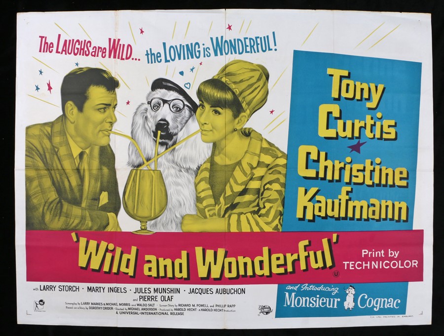 Wild and Wonderful (1964), British quad film poster, starring Tony Curtis and Christine Kauffman,