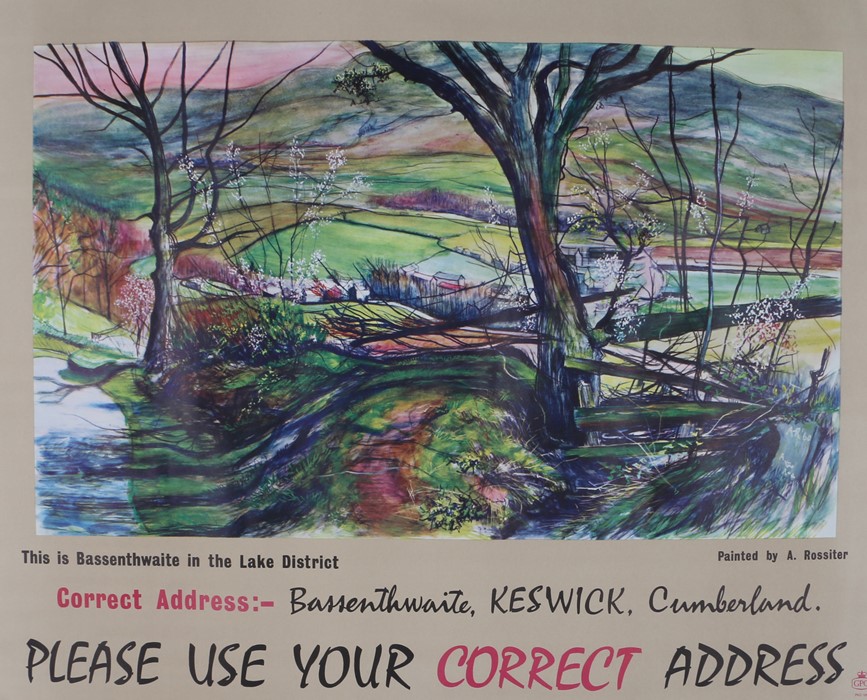 GPO poster "Correct Address- Bassenthwaite, Keswick Cumberland please use your correct address" with