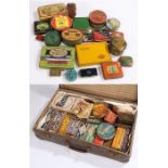 Collection of advertising tins to include Ciro-Vaseline, Muratti's Ariston cigarettes, brown case