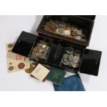 Collection of coins, to include crowns, gilt 1977 crown, pennies etc. housed in a black , red and