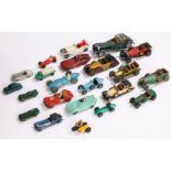 Model vehicles to include Dinky AA motorbike and sidecar, Jaguar type B, MG Midget, Bristol 450 etc.