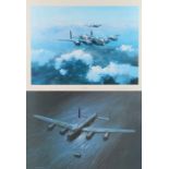 Framed first edition print of two Lancaster bomber's by Robert Taylor, signed by Group Captain