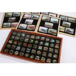 Fifty National Railway Museum pin badges depicting various trains, three Atlas Editions Locomotive