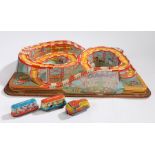 Coney Island Western German roller coaster toy with three clockwork carriages
