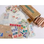 Coins and stamps, to include £20 of 2p pieces wrapped and in a cardboard box, loose stamps (qty)