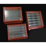 Three vehicle display cabinets, with clear shelves, 71cm wide (3)