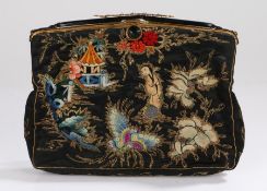 Evening bag embroidered with an Oriental landscape scene