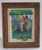 "Travel by Green Line", unsigned oil, housed in a distressed glazed frame, the oil 34cm x 44cm
