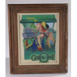 "Travel by Green Line", unsigned oil, housed in a distressed glazed frame, the oil 34cm x 44cm