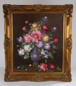 Kloton, still life vase of flowers, signed oil on canvas, housed in a gilt frame, the oil 49.5cm x