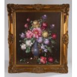 Kloton, still life vase of flowers, signed oil on canvas, housed in a gilt frame, the oil 49.5cm x