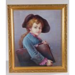 Lanstiha, young girl holding a book, 20th Century signed oil on canvas, housed in a gilt frame,