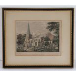 After N. Whittock, "Harrow Church", coloured lithograph, housed in a gilt and ebonised frame, the