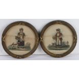 Pair of circular 19th Century "Cries" prints, "Fresh Strawberries" and "All a Blowin", 15cm