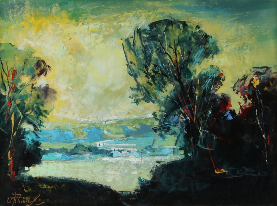 Minas Zakarian (B1955 Armenia), landscape scene with trees, signed oil on canvas, housed in a gilt