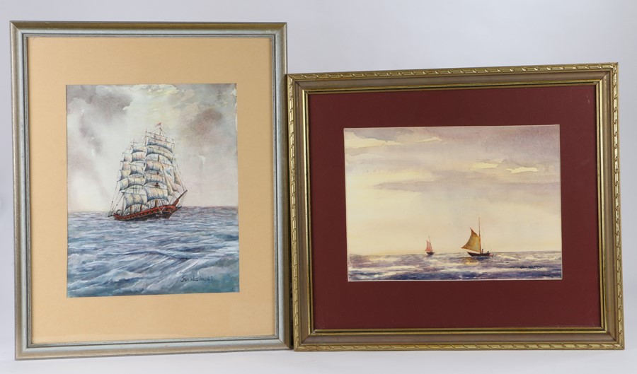 Jan Wasilewski, "In Full Sail", signed watercolour, housed in a silvered glazed frame, the