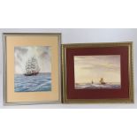 Jan Wasilewski, "In Full Sail", signed watercolour, housed in a silvered glazed frame, the