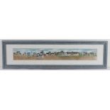 Coloured print depicting Aldeburgh seafront and lifeboat station, housed in a glazed blue limed