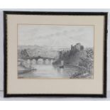 T Baker, "Chepstow Castle", signed pencil study dated 1874, housed in a glazed ebonised frame, the