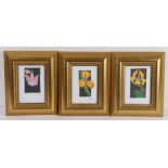Three Art Nouveau style floral studies, mixed media, housed in gilt glazed frames, the studies 9cm x
