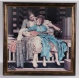 After Frederic Leighton, "the music lesson", coloured print, housed in a brown mottled glazed frame,