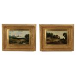 19th Century British school, pair of countryside lane scenes, monogramed GRD, oil on board, housed