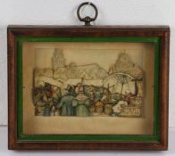 Anton Pieck (Dutch 1895 - 1987), Continental Market Scene: relief picture, framed, 22cm x 17cm