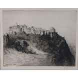 S. Goodway, "Edinburgh Castle", signed etching, housed in a glazed ebonised frame (AF), the