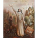 Moira Doggett (B1927), "The Story of a Nun", oil on canvas, unframed, the oil 63cm x 76cm