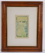 19th Century maple frame, enclosing a print of two women, the frame 32cm x 39cm