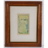 19th Century maple frame, enclosing a print of two women, the frame 32cm x 39cm