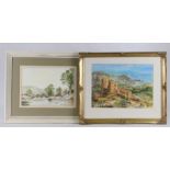 Jan Wasilewski, "Citadel Overlooking the Sea", signed watercolour, housed in a gilt glazed frame,