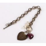 Silver bracelet with heart form pendant, 18.2g