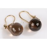 Pair of 9 carat gold drop earrings with prismatic cut brown stones, 5.3g