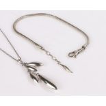 Silver necklace with four hanging oval pendants, silver mesh bracelet, 12.5g (2)