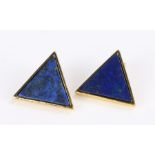 Pair of lapis lazuli earrings, the triangular panels housed in gilt metal settings