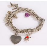 Links of London charm bracelet, with six charms, 82.4g