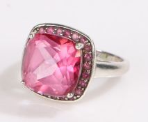 Silver pink topaz and rhodolite garnet ring, ring size N, 5.7g